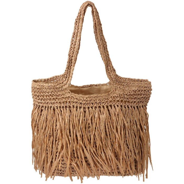 Juleeze Strandtasche 42x42 cm Braun Boho Design mit Fransen Synthetik