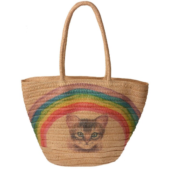 Juleeze JZBG0300 Strandtasche Boho Braun 44x27x30 cm Synthetisch Katzenmotiv