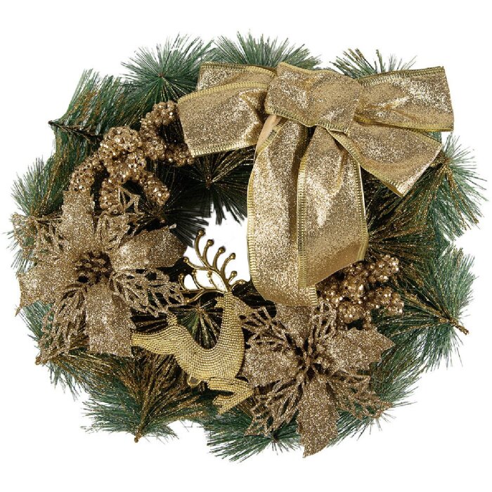 Clayre & Eef Рождественский венок золото-зеленый Ø 30x7 см Пластиковое украшение