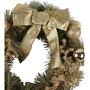 Clayre & Eef 65772 Weihnachtskranz Gold Grün Kunststoff Ø 40x10 cm