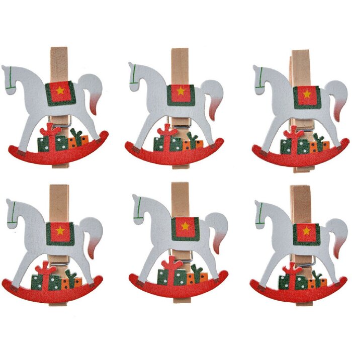 Clayre & Eef 65637 Klammer mit Schaukelpferd Set 6 4x1x4 cm