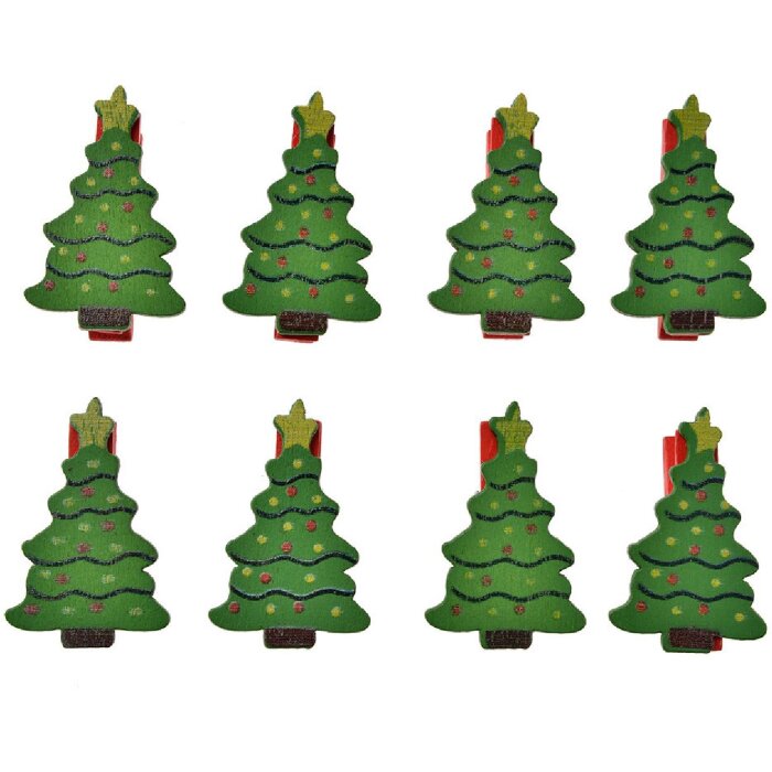Clayre & Eef 65639 Klammer mit Weihnachtsbaum Set 8 2x1x4 cm