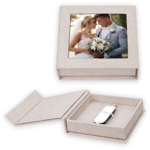 ZEP USB Box Modena Leinen beige 11x11x3 cm mit...