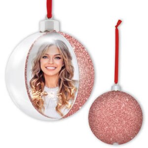 ZEP Weihnachtskugel mit Foto 10x10 cm Rosa zum Hängen