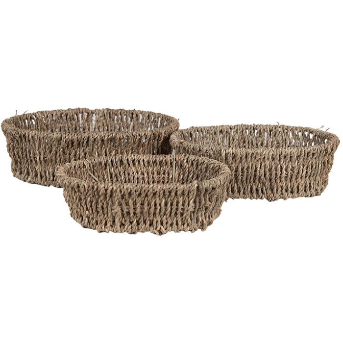 Clayre & Eef 65710 Körbe Set 3-teilig 27x22x8 24x18x7 21x16x6 cm Seegras Braun