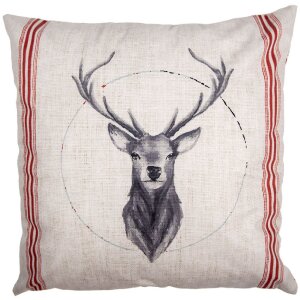 Clayre & Eef NWV24-1 Kissenhülle 45x45 cm Beige Rot Landhaus Hirschmotiv