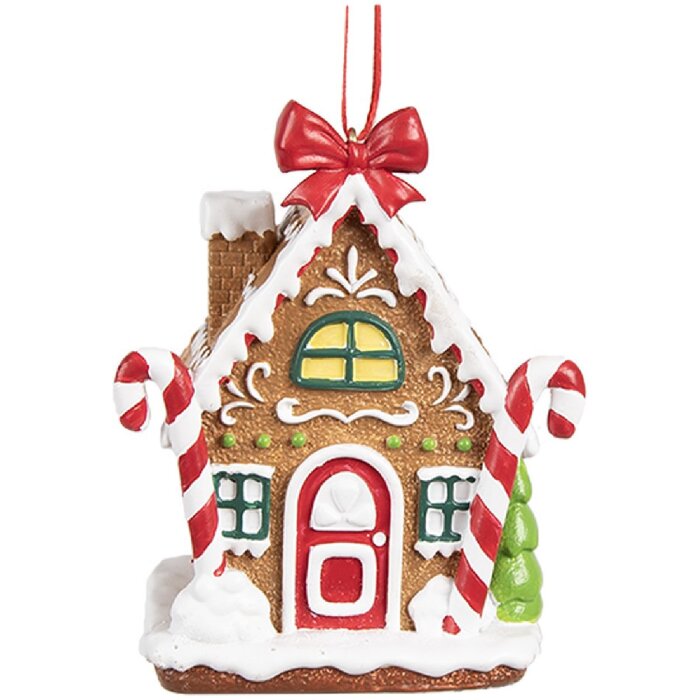 Clayre & Eef 6PR4254 Weihnachtsanhänger Lebkuchenhaus Braun Weiß 7x5x9 cm