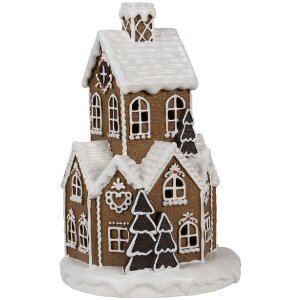 Clayre & Eef 6PR4307 Рождественский дом LED Ø 21x33 см коричнево-розовый 3xAAA