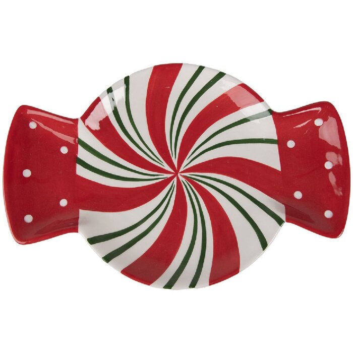 Clayre & Eef 6CE1848L Большая тарелка 32x21x3 см Красный Белый Доломит