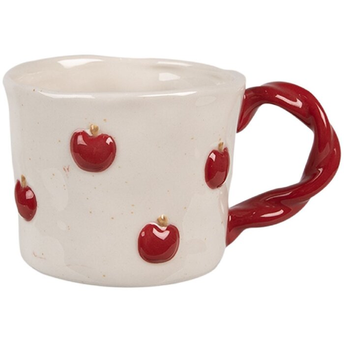 Clayre & Eef 6CEMU0150 Кружка керамическая 200 мл бежевый красный яблоко мотив ретро дизайн
