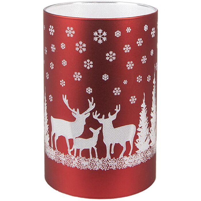 Clayre & Eef 6GL4669 Подставка для чайных ламп LED стеклянная Ø 8x12 см Снежинки северного оленя