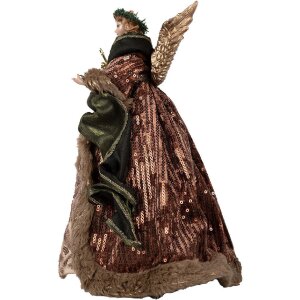 Clayre & Eef 65626 Deko Engel Braun Grün Textil 16x10x28 cm Weihnachtsdekoration