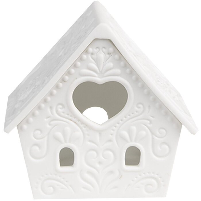 Clayre & Eef 6CE1740 Teelichthalter Haus Porzellan Weiß 9x7x8 cm