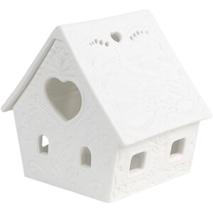 Clayre & Eef 6CE1740 Teelichthalter Haus Porzellan Weiß 9x7x8 cm