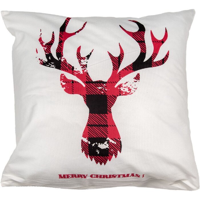 Clayre & Eef KT021.368 Kissenhülle 45x45 cm Weiß Rot Weihnachtliches Design
