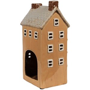 Clayre & Eef 6CE1869 Teelichthalter Haus Keramik Orange-Beige 11x9x22 cm