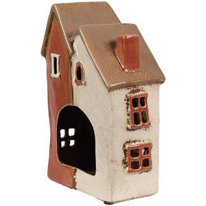 Clayre & Eef 6CE1908 Teelichthalter Haus Keramik Beige Orange 13x8x20 cm