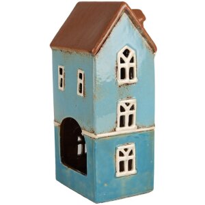 Clayre & Eef 6CE1915 Teelichthalter Haus Blau Braun 11x9x22 cm