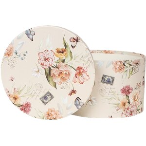 Clayre & Eef 66005 Hutschachtel-Set 3-teilig Blumenmuster Beige Ø24/22/21 cm