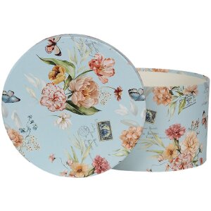 Clayre & Eef 66006 Шляпная коробка Набор из 3 синих цветочных дизайнов Ø 24/22/21 см