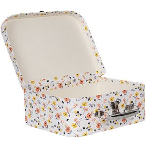 Clayre & Eef 66011 Deko Koffer 3er Set Weiß Blumen 30x22x9/25x20x9/20x17x8 cm