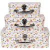 Clayre & Eef 66011 Deko Koffer 3er Set Weiß Blumen 30x22x9/25x20x9/20x17x8 cm