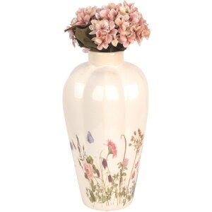 Clayre & Eef Vase 6CE1938M Ø 21x34 cm Beige Rosa Blumenmotive Landhausstil