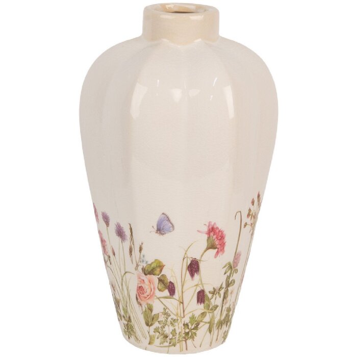 Clayre & Eef Ваза бежево-розовая керамическая в стиле кантри Ø 17x30 см