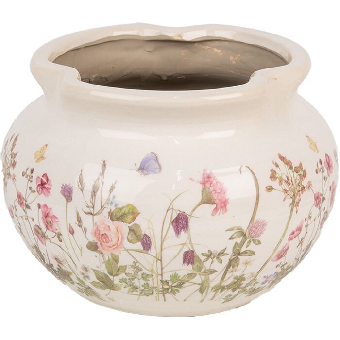 Горшок для цветов Clayre & Eef 6CE1944L бежево-розовый Ø 23x16 см керамический в стиле кантри