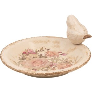 Clayre & Eef 6CE1949M Vogel Fressnapf Keramik Beige Rosa Ø 21x10 cm