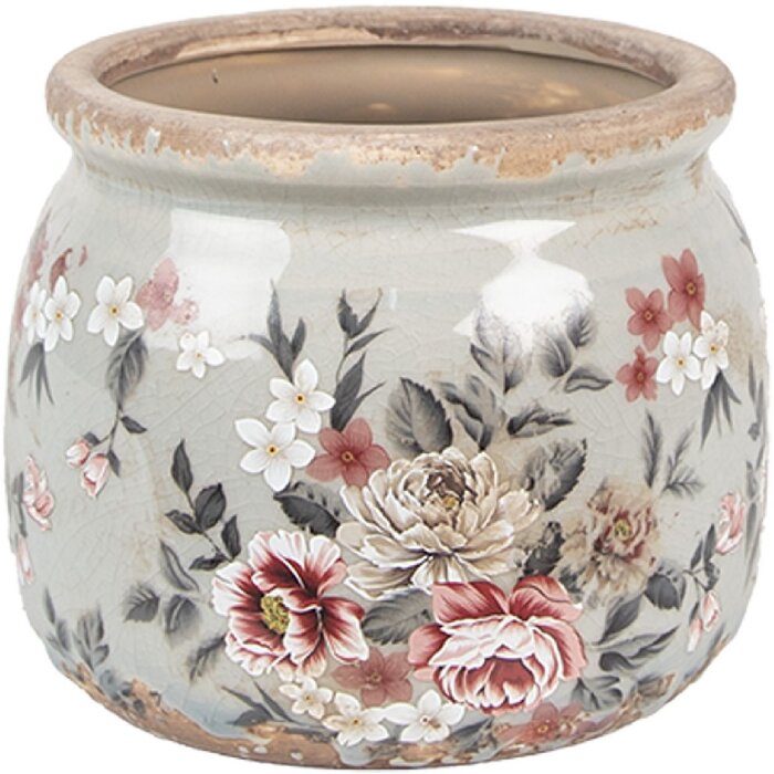 Clayre & Eef 6CE1964S Blumentopf Grau Rosa Ø 12x10 cm Landhausstil