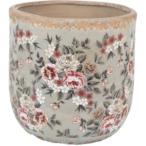 Clayre & Eef 6CE1966L Blumentopf Grau Rosa Ø 17x16 cm Landhausstil