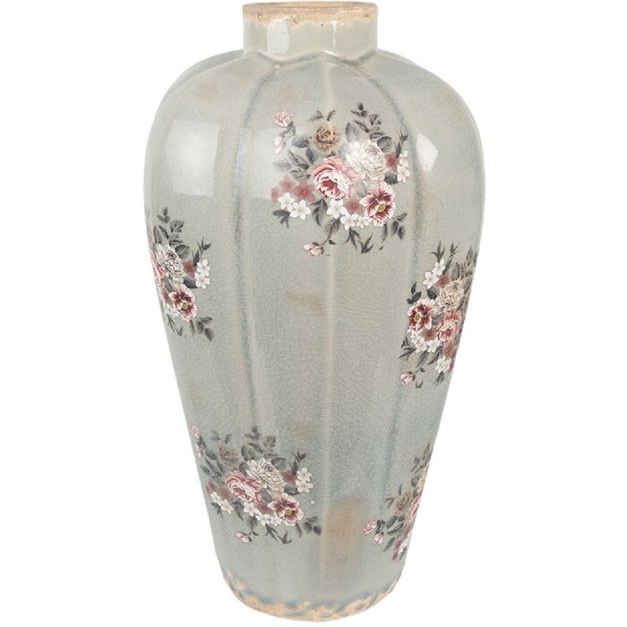 Clayre & Eef 6CE1970S Vase Grau Rosa Ø17x28 cm Keramik Landhausstil