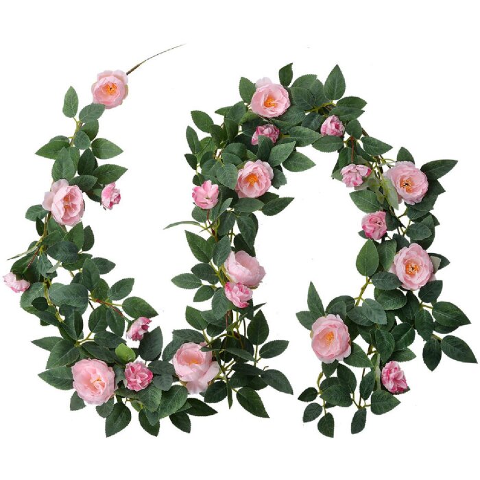 Clayre & Eef 6PL0323 Künstliche Rosen-Girlande Rosa Grün 14x14x180 cm