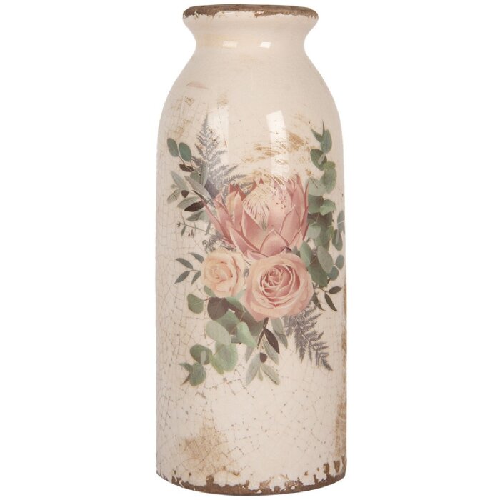 Clayre & Eef 6CE1980L Vase Keramik Beige Rosa Ø 8x20 cm Landhausstil