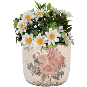 Clayre & Eef 6CE1981S Blumentopf Keramik Beige Rosa Ø 11x10 cm