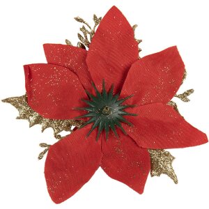 Clayre & Eef 65777 Weihnachtsdeko Blume Rot Gold Ø 14x5 cm