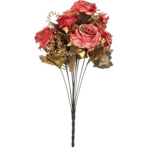 Clayre & Eef 6PL0341 Künstliche Blume Strauß Rosen Rot Gold 18x15x50 cm