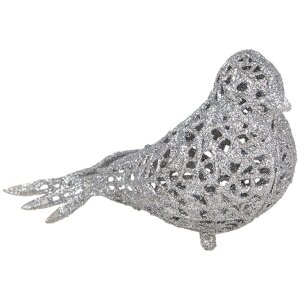 Clayre & Eef 65780 Dekoration Vogel Silberfarbig 16x6x6 cm