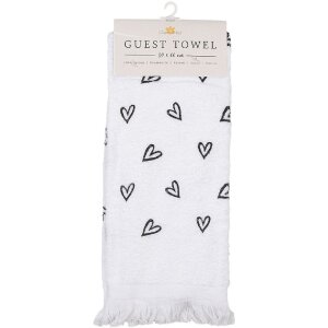 Clayre & Eef CTLHS Гостевое полотенце 40x66 см бело-черное с сердечками хлопок