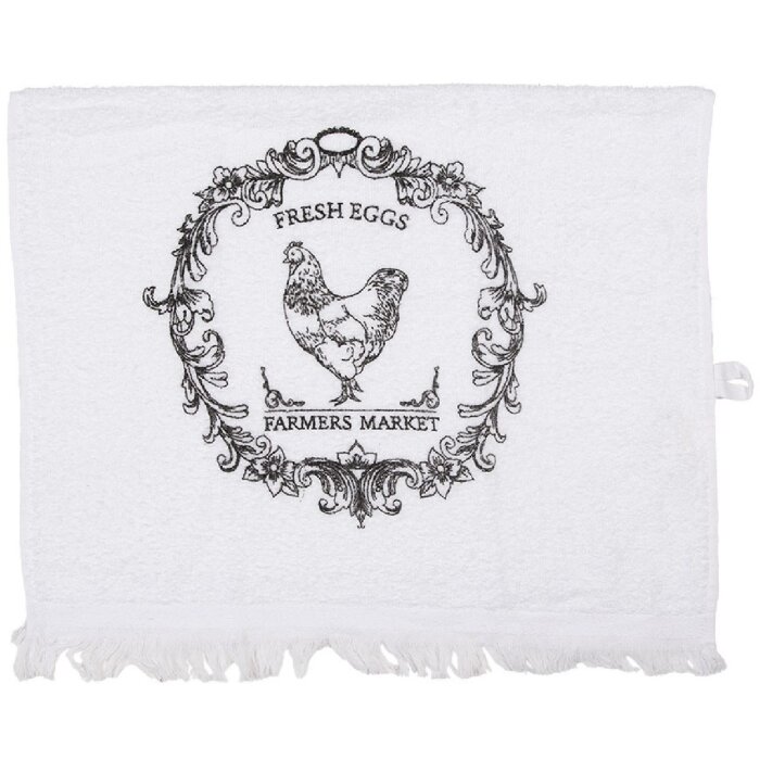 Clayre & Eef Gästetuch 40x66 cm Weiß Schwarzer Print Landhausstil Baumwolle