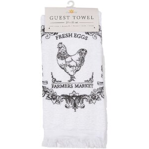 Clayre & Eef Gästetuch 40x66 cm Weiß Schwarzer Print Landhausstil Baumwolle