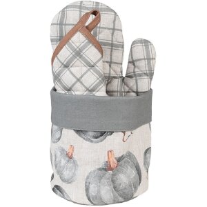 Clayre & Eef CSP50 Корзина для хлеба с тыквенным мотивом серая Ø 15x16 см