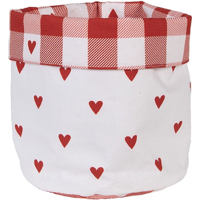 Clayre & Eef LVT50 Корзина для хлеба с узором в виде сердец красно-белая Ø 15x16 см