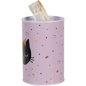 Clayre & Eef 6BL0166 Коробка для денег Розовый кот Ø 10x15 см