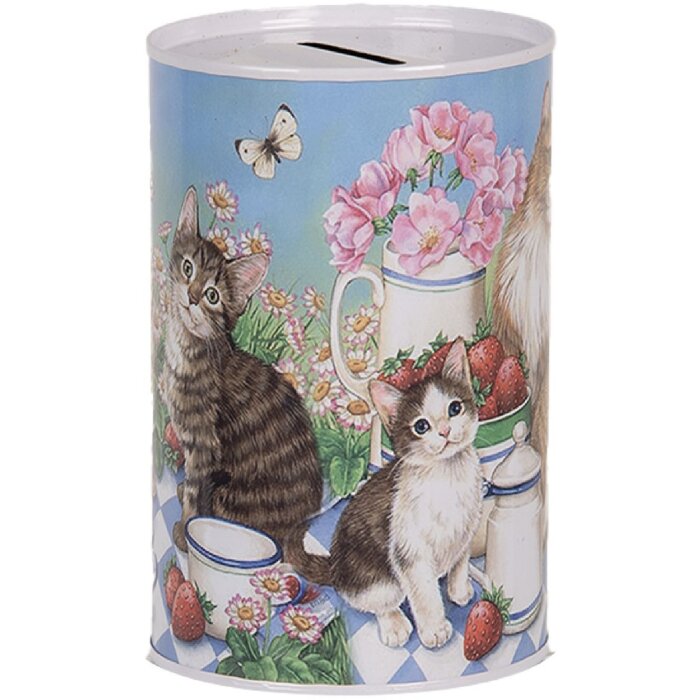 Clayre & Eef 6BL0167 Spardose Katzenmotiv Ø 8x13 cm Landhausstil
