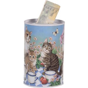 Clayre & Eef 6BL0167 Spardose Katzenmotiv Ø 8x13 cm Landhausstil