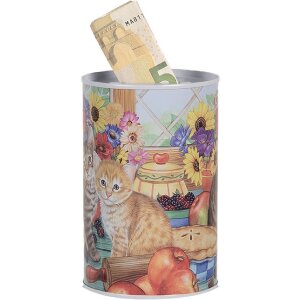 Clayre & Eef 6BL0170 Шкатулка для денег с изображением кошки Ø 8x13 см в стиле кантри