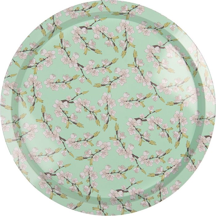 Clayre & Eef 6BL0181 Tablett Ø 32 cm Grün floral Retro Vintage-Stil