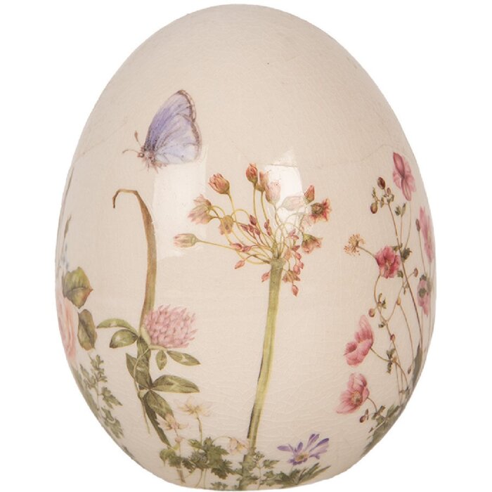 Clayre & Eef 6CE1918M Deko-Ei Keramik Beige Rosa Blumen Ø 10x12 cm